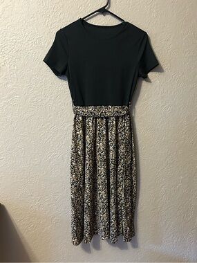 SHEIN Black Bodice with Black & Cream Floral Midi Dress